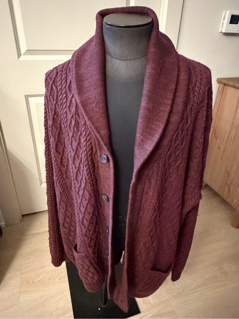 Daniel Hechter Shawl Collar Cable Cardigan - Burgundy